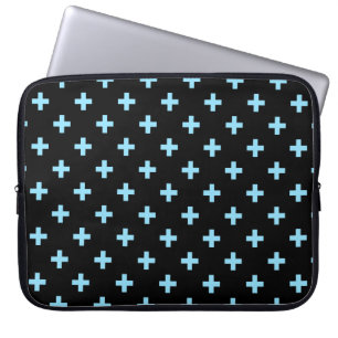 Housse Pour Ordinateur Portable Bébé bleu polka croise sur noir