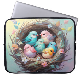 Housse Pour Ordinateur Portable Bébé mignon Pastel dans un nid fleuri