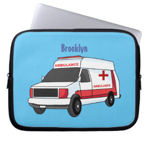 Housse Pour Ordinateur Portable Belle ambulance rouge caricature van