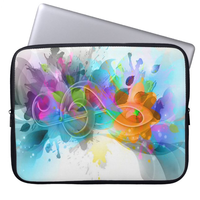 Housse Pour Ordinateur Portable Belle aquarelle colorée Splatter note de musique (Devant)