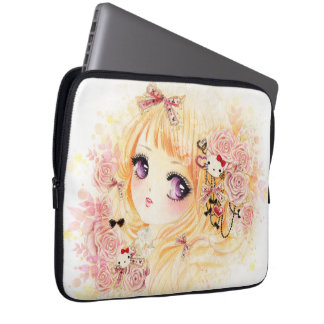 Housse Pour Ordinateur Portable Belle fille blonde avec des roses