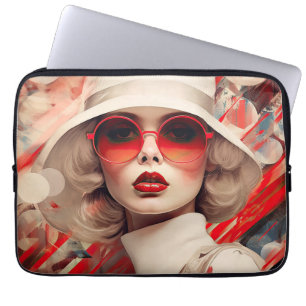 Housse Pour Ordinateur Portable Belle Parisienne en lunettes de soleil et casquett