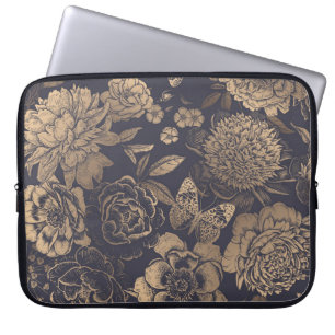Housse Pour Ordinateur Portable Belles pivoines de fleurs, roses et papillons.