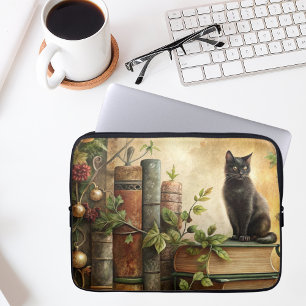 Housse Pour Ordinateur Portable Bibliothèque de chat noir enchantée