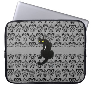 Housse Pour Ordinateur Portable BLACK CAT DAMASK black grey