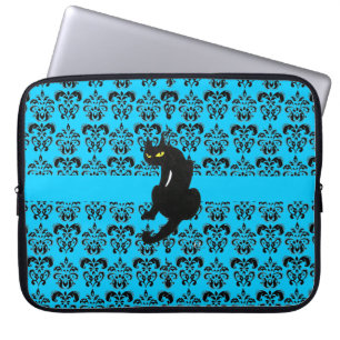 Housse Pour Ordinateur Portable BLACK CAT DAMASK blue black