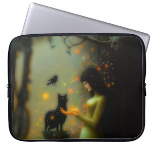 Housse Pour Ordinateur Portable Black Cat Green Forest Occult Dark Witchk AI Art