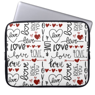 HOUSSE POUR ORDINATEUR PORTABLE BLACK ROUGE MAIN BLANC AIDE ET COEURS TIRÉS