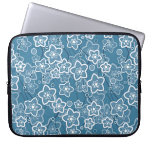 Housse Pour Ordinateur Portable bleu avec blanc, bleu, fleurs, floral, rustique, f