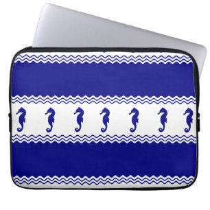 Housse Pour Ordinateur Portable Bleu Blanc Côtier Hippocampes