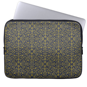 Housse Pour Ordinateur Portable Bleu élégant et filigrane doré