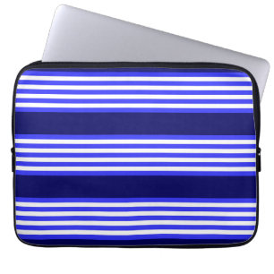 Housse Pour Ordinateur Portable Bleu et blanc cinq bandes motif