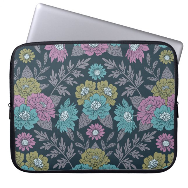 Housse Pour Ordinateur Portable Bleu foncé, vert et violet (Devant)