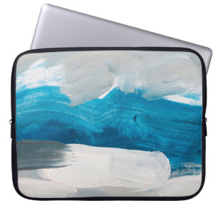 Housse Pour Ordinateur Portable Bleu, gris et blanc Art Abstrait peinture noir