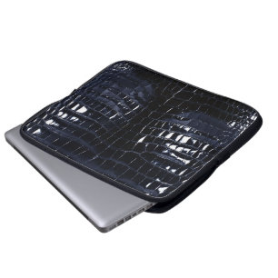 Housse Pour Ordinateur Portable Bleu marine brillant de peau de crocodile