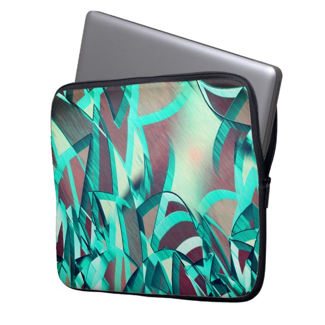 Housse Pour Ordinateur Portable Bleu ou cyan raye vers le haut rouge, image perdue (devant gauche)