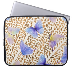Housse Pour Ordinateur Portable Bleu papillon moderne Ethereal Poster de animal or