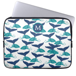 Housse Pour Ordinateur Portable Bleu Turquoise baleine Queues Monogramme