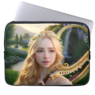 Housse Pour Ordinateur Portable Blonde belle Muse Jouer une harpe