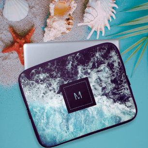 Housse Pour Ordinateur Portable Blue Black Ocean Waves Hawaii Monogramme