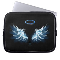 Blue Glowing Angel Wings on black background