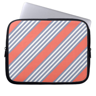 Housse Pour Ordinateur Portable Blue-grey five stripe pattern with living coral