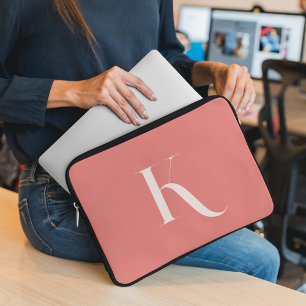 Housse Pour Ordinateur Portable Blush Pink Nettoyer Simple Monogramme Nom initial