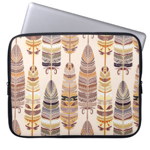 Housse Pour Ordinateur Portable Boho Feathes : Motif Tribal sans Seamless