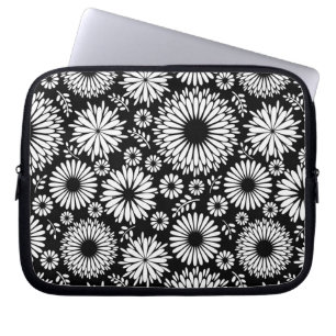 Housse Pour Ordinateur Portable Boho fleurs Motif floral vectoriel noir et blanc