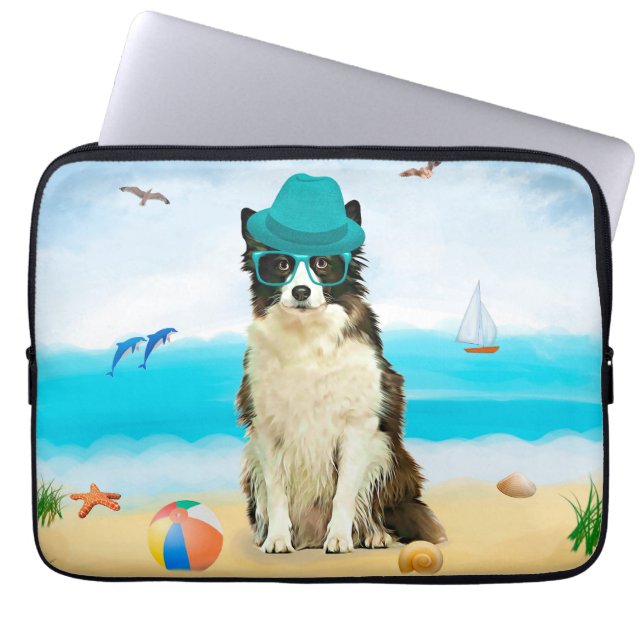 Housse Pour Ordinateur Portable Bordure Collie Dog sur la plage (Devant)