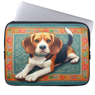 Housse Pour Ordinateur Portable Bordure colorée de chien Beagle 3D réaliste élégan