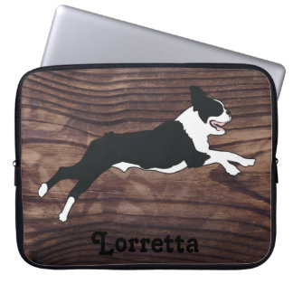 Housse Pour Ordinateur Portable Boston Terrier Rustic Faux Wood Personnalisé