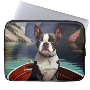 Housse Pour Ordinateur Portable Boston Terrier sur une rame : une aventure Pittore
