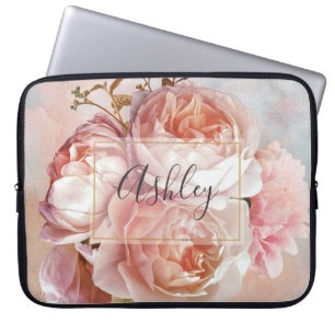 Housse Pour Ordinateur Portable BOTANICAL FLORAL PEONY nom monogram