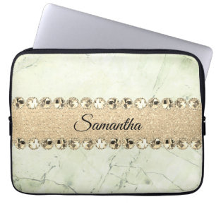 Housse Pour Ordinateur Portable Boule de diamant en marbre vert