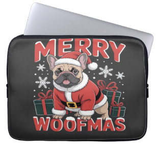 Housse Pour Ordinateur Portable Bouledogue français chapeau de Père Noël Joyeux No