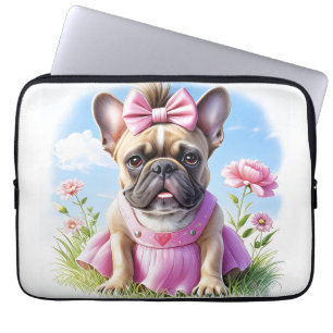 Housse Pour Ordinateur Portable Bouledogue français Fleurs Bouledogue Français