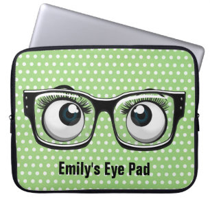 Housse Pour Ordinateur Portable Boules d'yeux avec lunettes d'oeil sur Pois
