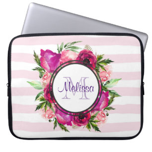 Housse Pour Ordinateur Portable Bouquet de fleurs roses et coquelicots sur bandes