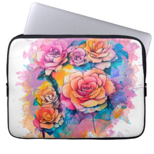 Housse Pour Ordinateur Portable Bouquet de roses à taches de peinture aquarelle mo