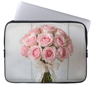 Housse Pour Ordinateur Portable Bouquet de roses roses perles en dentelle romantiq