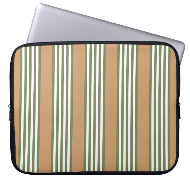 Housse Pour Ordinateur Portable Brayures vert olive et blanc motif avec bronze (Devant)