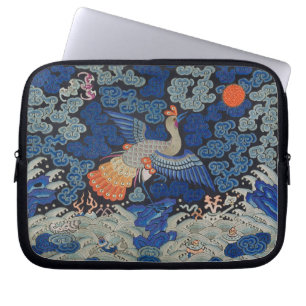 Housse Pour Ordinateur Portable Broderie chinoise bleu d'oiseau Vintage