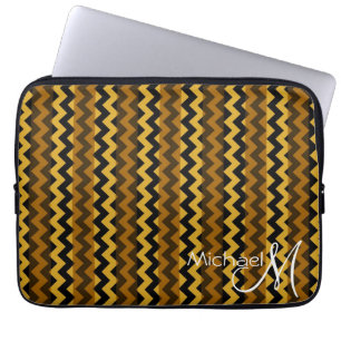 Housse Pour Ordinateur Portable Brown et noir Chevron Zigzag personnalisé Monogram