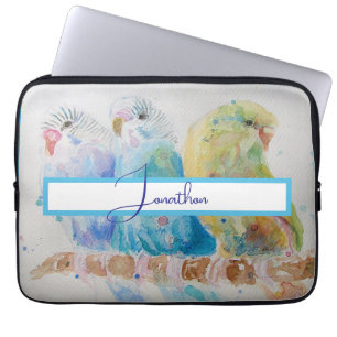 Housse Pour Ordinateur Portable Budgie Aquarelle Peinture d'oiseau Budgies Aqua Tu