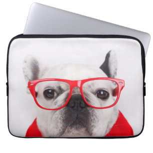 Housse Pour Ordinateur Portable Bulldog français avec lunettes et chemise