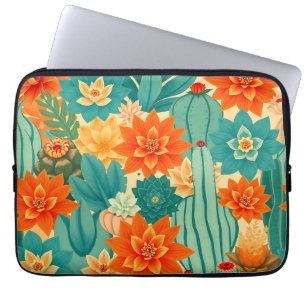 Housse Pour Ordinateur Portable Cactus fleuri désert orange sarcelle