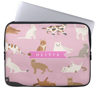 Housse Pour Ordinateur Portable Cadeau personnalisé à motif de chat rose mignon po