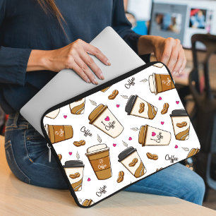 Housse Pour Ordinateur Portable Cafés, Fèves de café, Amateur de café, Coeurs