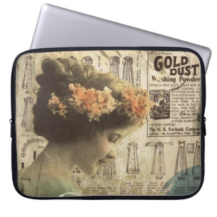 Housse Pour Ordinateur Portable Caisse vintage d'annonces de mode de fille d'art